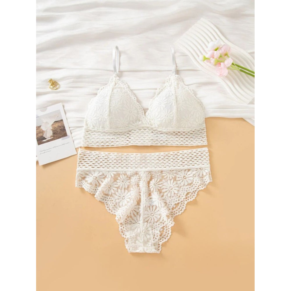 Elegant French Style Floral Lace Bralette and Mid-Rise Briefs Lingerie Set for Women