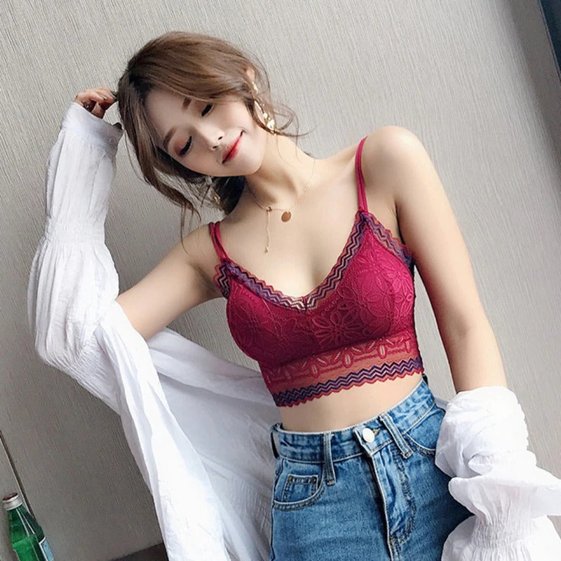 Casual Lace Embroidered Tube Top Woman Seamless Push Up Lace Bra