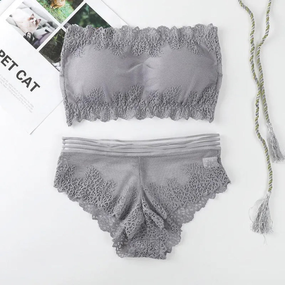 Breathable Sexy Strapless Laced Seamless Bra And Panty Luxury Set For Women