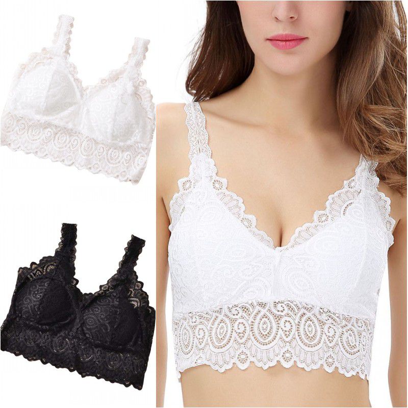 Lace Floral V-Neck Vest Mesh Bra Bralette Bustier