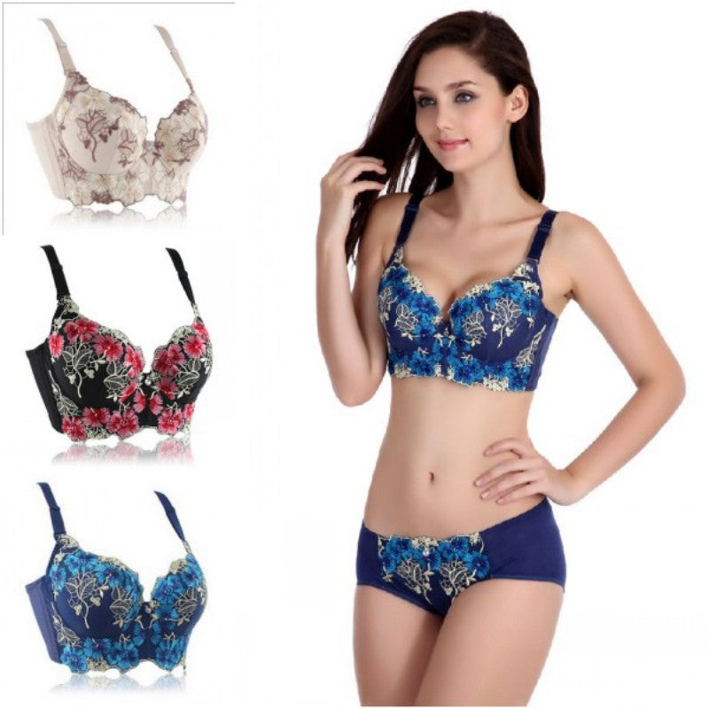 Women Seamless Side Support Plunge Bra Underwired Push Up Bra Embroidered