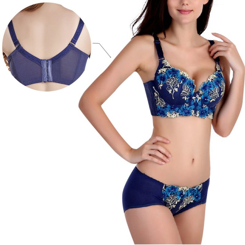 Women Seamless Side Support Plunge Bra Underwired Push Up Bra Embroidered