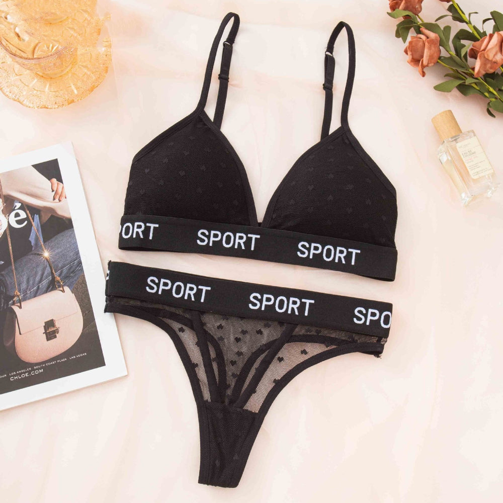 Comfortable Wireless Sports Bra & Mesh Thong Lingerie Set for Women