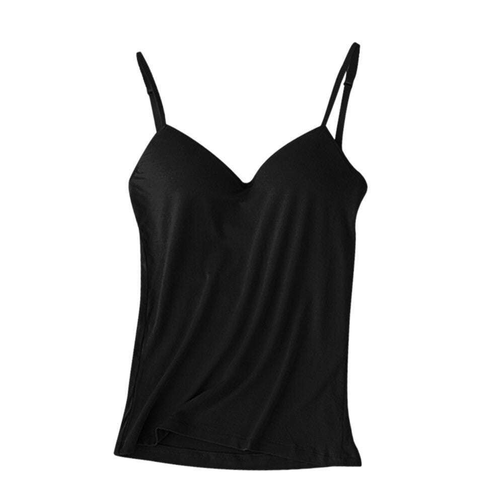 Women’s Comfy Vest With Built-In Bra V-Neck Sleeveless Adjustable Strap Tank Top