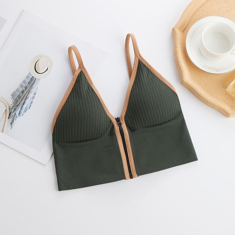 Women Front Zipper Closure Comfort Wire Free Tube Top Bra