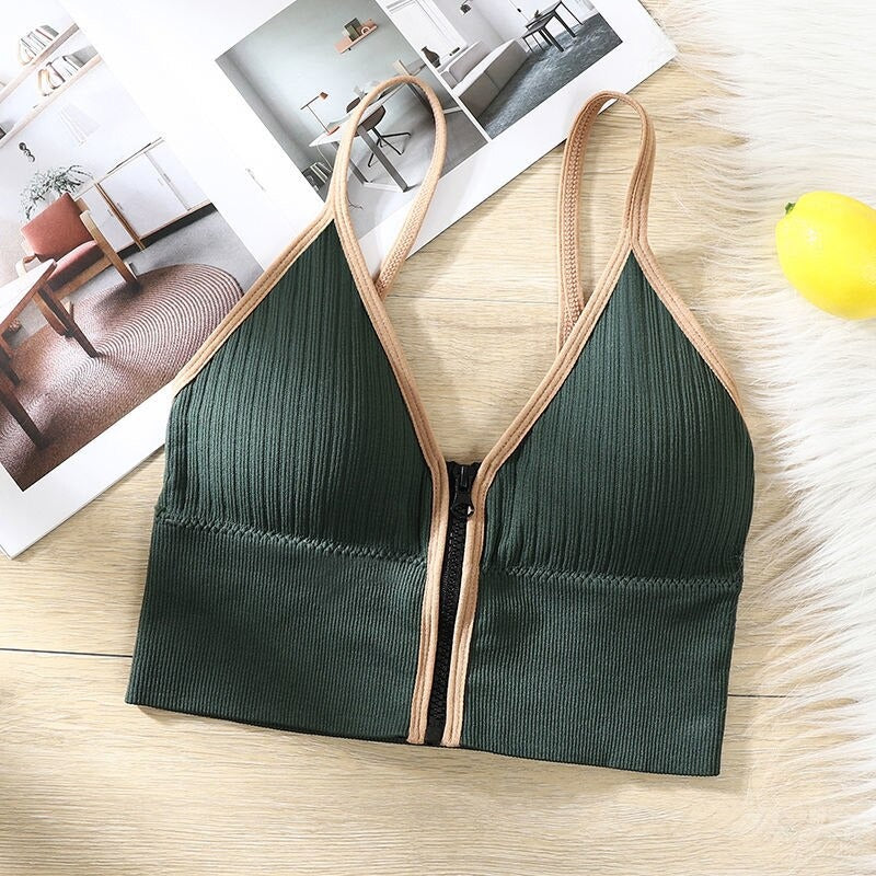 Women Front Zipper Closure Comfort Wire Free Tube Top Bra