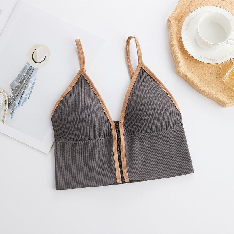 Women Front Zipper Closure Comfort Wire Free Tube Top Bra