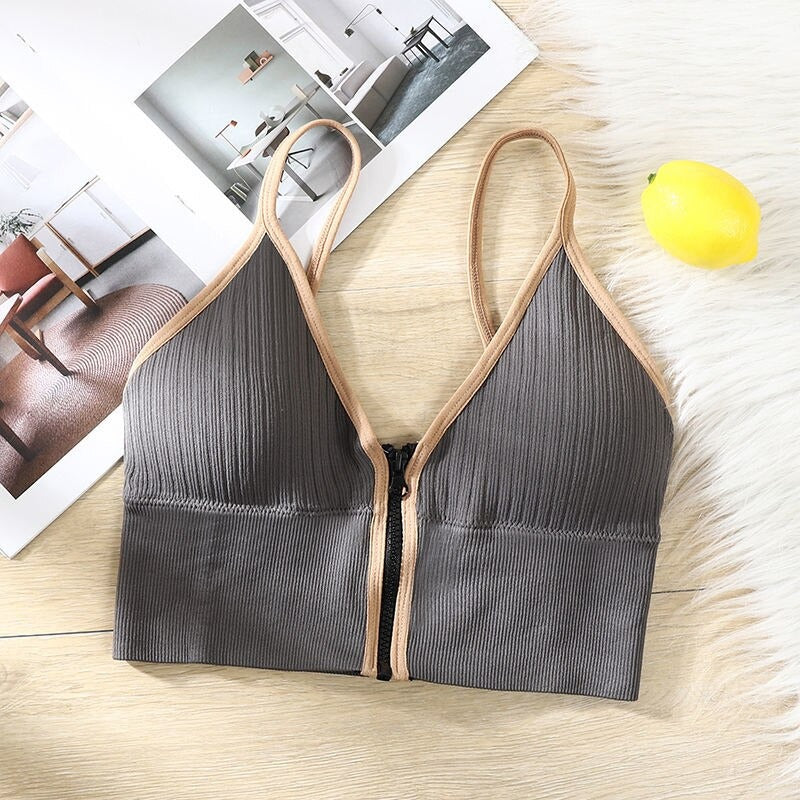 Women Front Zipper Closure Comfort Wire Free Tube Top Bra