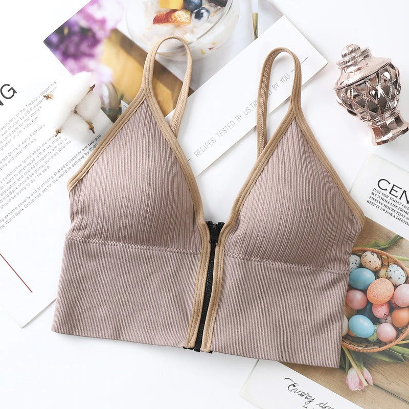 Women Front Zipper Closure Comfort Wire Free Tube Top Bra