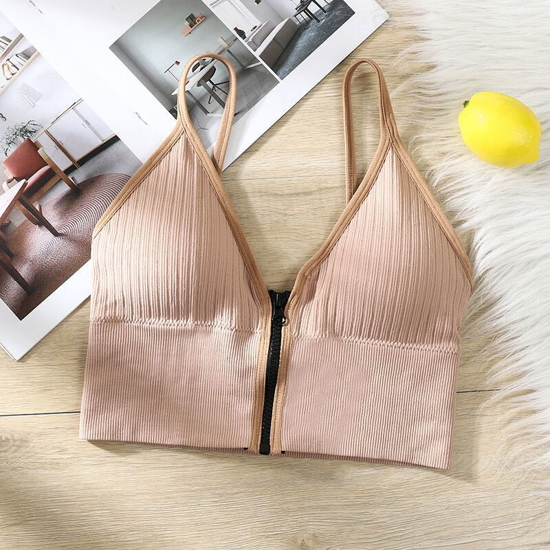 Women Front Zipper Closure Comfort Wire Free Tube Top Bra