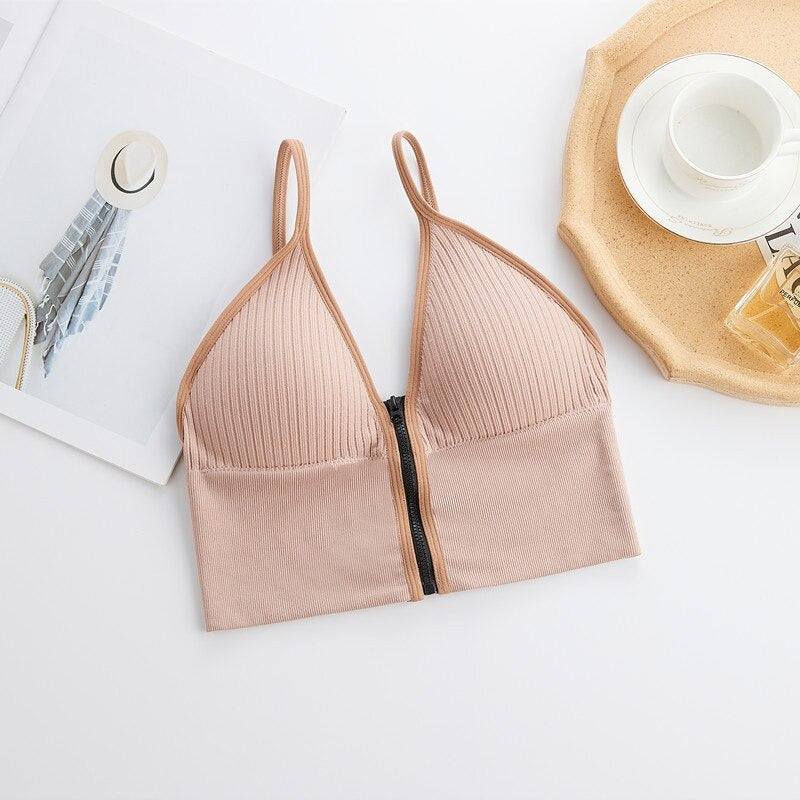 Women Front Zipper Closure Comfort Wire Free Tube Top Bra