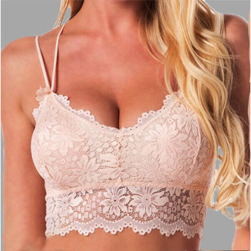 Lace Floral V-Neck Vest Mesh Bra Bralette Bustier