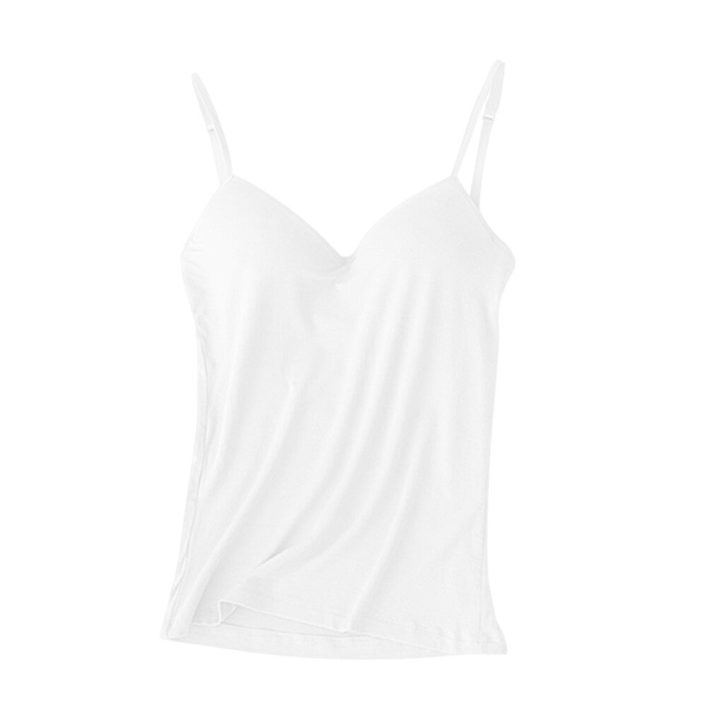 Women’s Comfy Vest With Built-In Bra V-Neck Sleeveless Adjustable Strap Tank Top